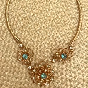 Vintage gold and blue stone necklace and bracelet